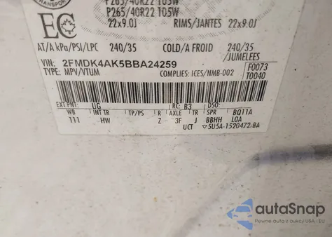 2011 Ford Edge Sport z USA, uszkodzony, nr VIN 2FMDK4AK5BBA24259